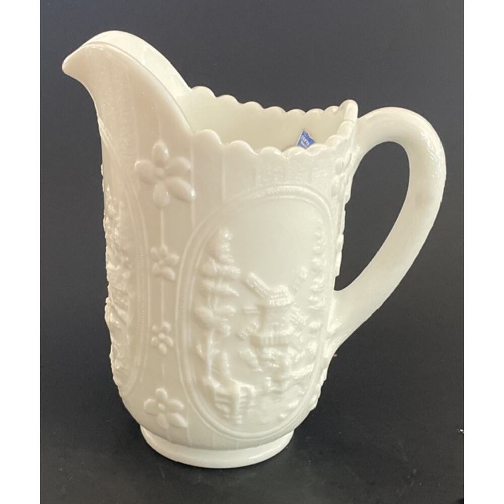 Vintage Imperial Milk Glass Ohio Windmill Glass Pitcher Floral Boat Cabin Tree